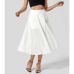🦄 Halara High Waisted Drawstring Mesh 2-in-1 Flowy Midi Skirt White Medium